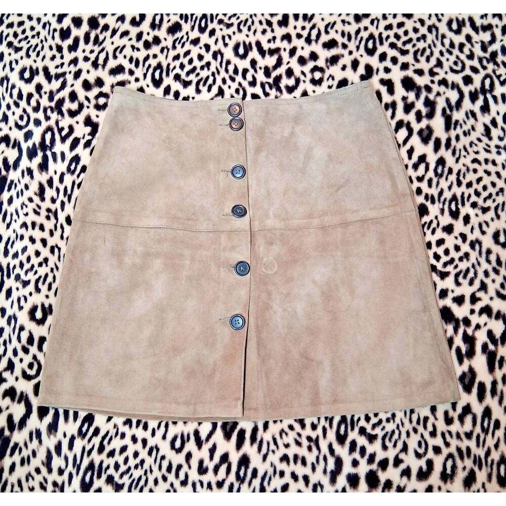 Vintage Firenze Santa Barbara 100% Leather Brown Suede leather Mini Y2k Skirt